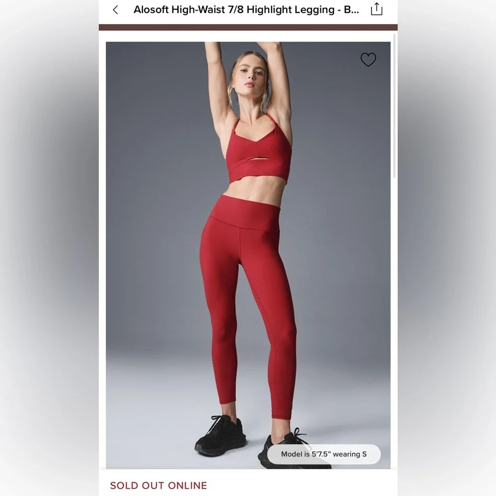 NWT Alo Bold Red Alosoft Leggings High Waisted 7/8 Pants Yoga Workout Brand New